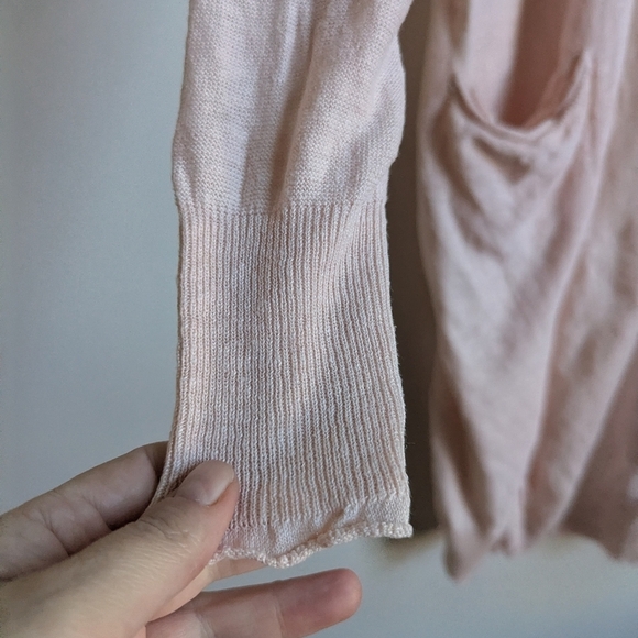 DONNA KARAN Soft Pink Feminine Open Front Long Lined Linen Cardigan Size Medium - Picture 6 of 11